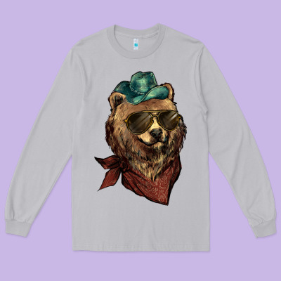 Bear Cowboy Long Sleeve Tee Designed By Nancycooperartshop