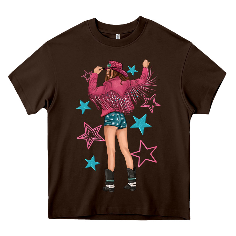 Western Pink With Stars And Cowgirl Heavy Core Tee by texasbilliewilder | Teevron