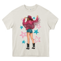 Cream western pink with stars and cowgirl Heavy Core Tee - texasbilliewilder