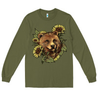 Army Green bear head sunflowers Long Sleeve Tee - NancyCooperArtShop
