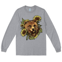 Heather Grey bear head sunflowers Long Sleeve Tee - NancyCooperArtShop