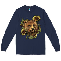 Navy bear head sunflowers Long Sleeve Tee - NancyCooperArtShop