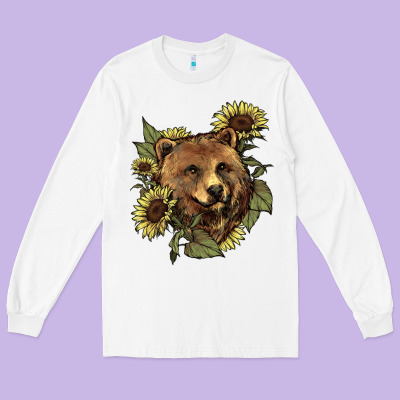 Bear Head Sunflowers Long Sleeve Tee Designed By Nancycooperartshop