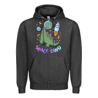 Charcoal Heather space dino Zipper Hoodie - MaliasSmallBusiness