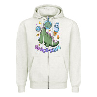 Oatmeal Heather space dino Zipper Hoodie - MaliasSmallBusiness
