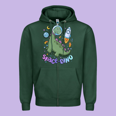 Space Dino Zipper Hoodie Designed By Maliassmallbusiness
