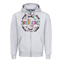 Heather Grey you are enough Zipper Hoodie - MaliasSmallBusiness