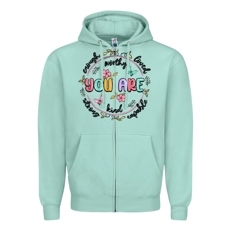 You Are Enough Zipper Hoodie by MaliasSmallBusiness | Teevron