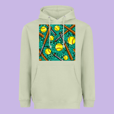 Softball Bat With Leopard And Glitter Seamless Pattern Heavyweight Hoodie Designed By Bundleandbundleshop