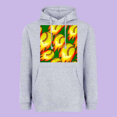 Softball Fire Ball Seamless Pattern Heavyweight Hoodie Designed By Bundleandbundleshop
