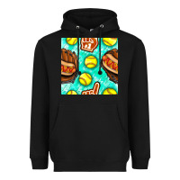 Black softball glove and hotdog seamless pattern Heavyweight Hoodie - BundleAndBundleShop