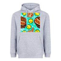 Heather Grey softball glove and hotdog seamless pattern Heavyweight Hoodie - BundleAndBundleShop