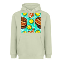 Matcha softball glove and hotdog seamless pattern Heavyweight Hoodie - BundleAndBundleShop