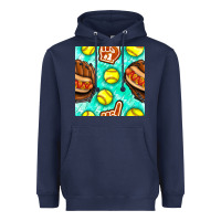 Navy softball glove and hotdog seamless pattern Heavyweight Hoodie - BundleAndBundleShop