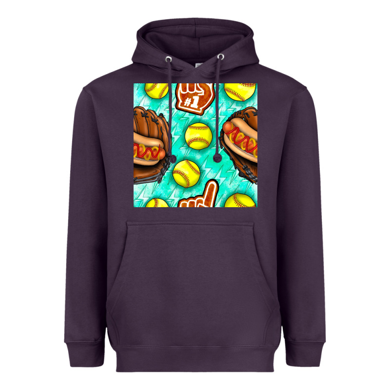 Softball Glove And Hotdog Seamless Pattern Heavyweight Hoodie by BundleAndBundleShop | Teevron