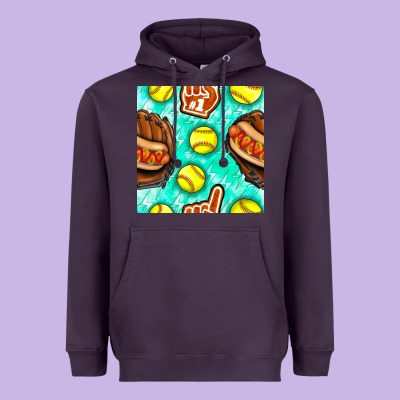 Softball Glove And Hotdog Seamless Pattern Heavyweight Hoodie Designed By Bundleandbundleshop