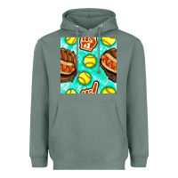 Sage softball glove and hotdog seamless pattern Heavyweight Hoodie - BundleAndBundleShop