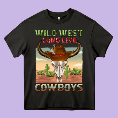 Wild West Long Live Cowboys Heavy Core Tee Designed By Texasbilliewilder