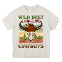 Cream wild west long live cowboys Heavy Core Tee - texasbilliewilder