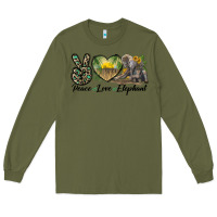 Army Green Peace Love Elephant Long Sleeve Tee - LillyAllenDesigns