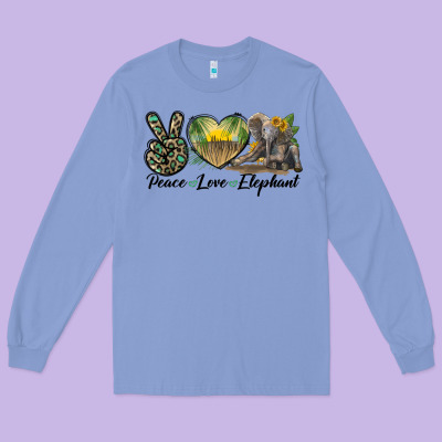 Peace Love Elephant Long Sleeve Tee Designed By Lillyallendesigns