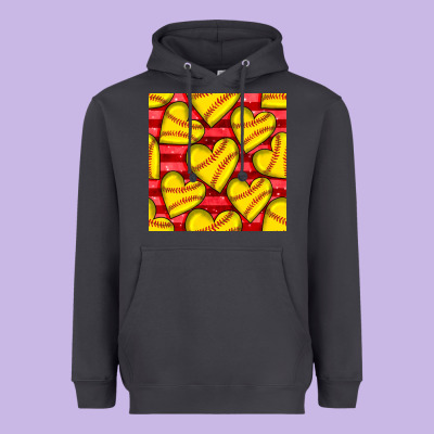 Softball Hearts Seamless Pattern Heavyweight Hoodie Designed By Bundleandbundleshop