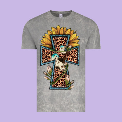 Leopard Cross  Sunflower Vintage Tee Designed By Jahusdesignshop