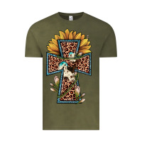 Vintage Olive leopard cross  sunflower Vintage Tee - JahusDesignShop