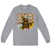 Heather Grey bee kind Long Sleeve Tee - NancyCooperArtShop