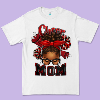 Premium Tee cheer mom afro messy bun