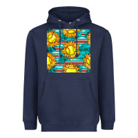Navy softball sunflowers with serape seamless pattern Heavyweight Hoodie - BundleAndBundleShop
