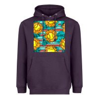 Plum softball sunflowers with serape seamless pattern Heavyweight Hoodie - BundleAndBundleShop