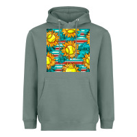 Sage softball sunflowers with serape seamless pattern Heavyweight Hoodie - BundleAndBundleShop