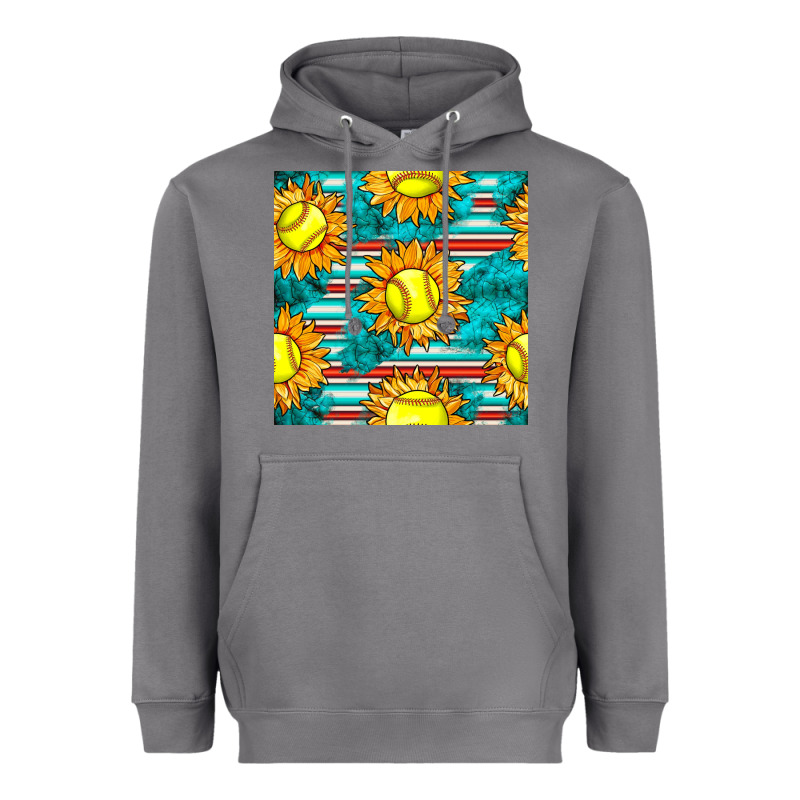 Softball Sunflowers With Serape Seamless Pattern Heavyweight Hoodie by BundleAndBundleShop | Teevron