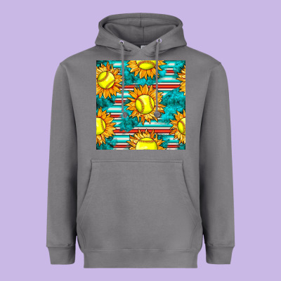 Softball Sunflowers With Serape Seamless Pattern Heavyweight Hoodie Designed By Bundleandbundleshop