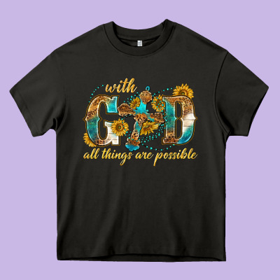 With God All Things Are Possible With Cross Heavy Core Tee Designed By Texasbilliewilder