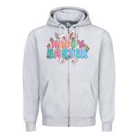 Heather Grey happy easter Zipper Hoodie - MaliasSmallBusiness