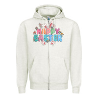 Oatmeal Heather happy easter Zipper Hoodie - MaliasSmallBusiness