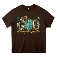 Chocolate Brown with god all things are possible with gemstone Heavy Core Tee - texasbilliewilder