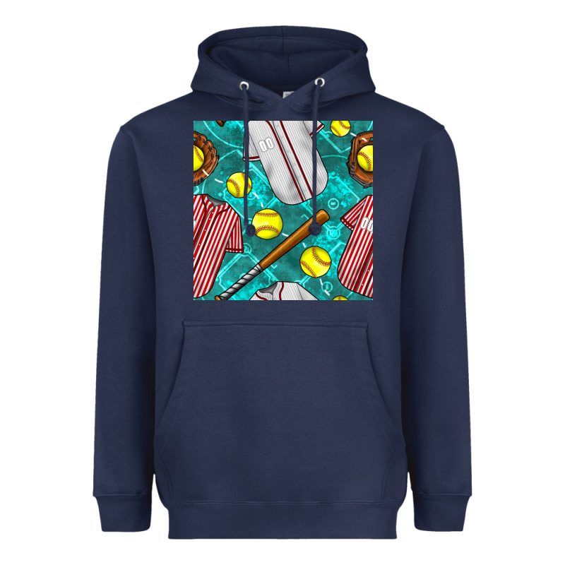 Softball Uniform Glove And Bat With Field Seamless Pattern Heavyweight Hoodie by BundleAndBundleShop | Teevron