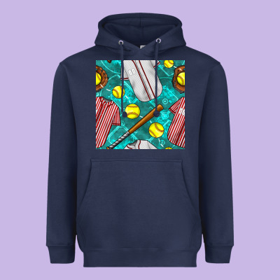 Softball Uniform Glove And Bat With Field Seamless Pattern Heavyweight Hoodie Designed By Bundleandbundleshop