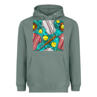 Sage softball uniform glove and bat with field seamless pattern Heavyweight Hoodie - BundleAndBundleShop