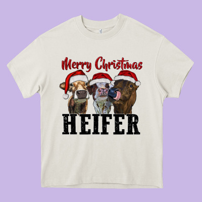 Merry Christmas Heifers Heavy Core Tee Designed By Ranaportraitstore