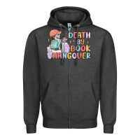 Charcoal Heather death by book hangover Zipper Hoodie - MaliasSmallBusiness