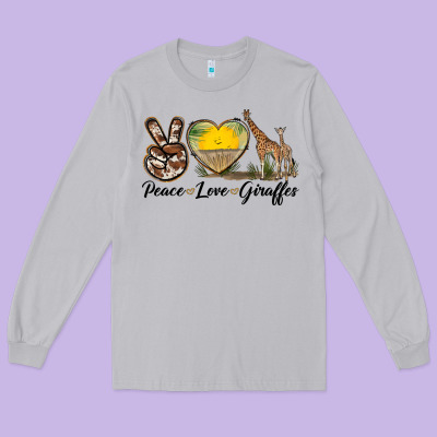 Peace Love Giraffes Long Sleeve Tee Designed By Lillyallendesigns