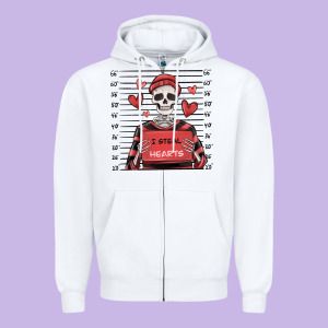 I Steal Hearts Skeleton Valentine's Day Zipper Hoodie Designed By Maliassmallbusiness
