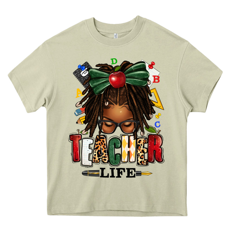 Teacher Life Afro Locs Messy Bun Heavy Core Tee by texasbilliewilder | Teevron