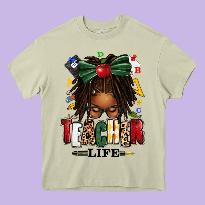 Teacher Life Afro Locs Messy Bun Heavy Core Tee Designed By Texasbilliewilder