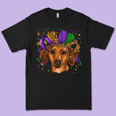 Premium Tee mardi gras hat dachshund