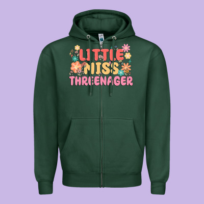 Little Miss Threenager Zipper Hoodie Designed By Maliassmallbusiness